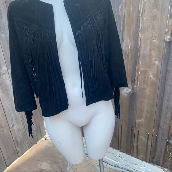ZARA FRINGED SUEDE BLACK LEATHER JACKET - Picture 9 of 11